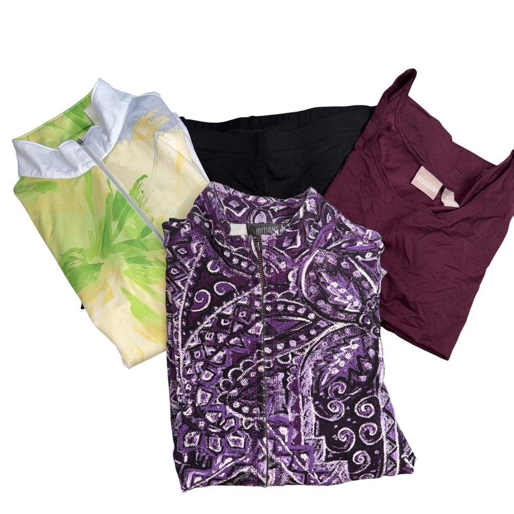 Chicos Zenergy 4 piece lot Golf Sleeveless Quarter Zip Top Pants Casual Size 1 M